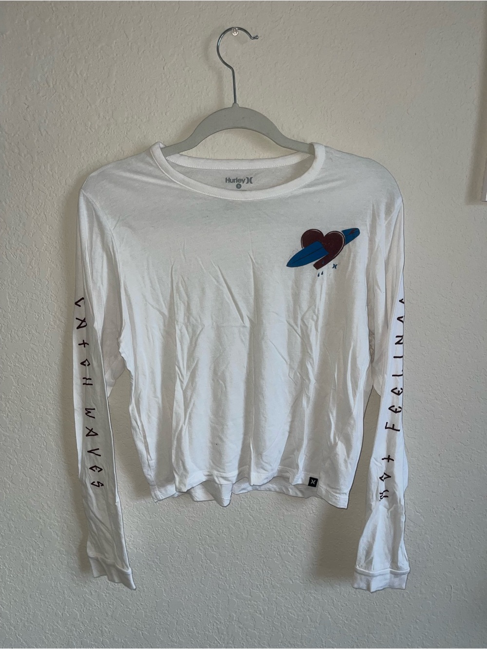 Hurley White Long Sleeve with Heart & Planet Chest Graphic